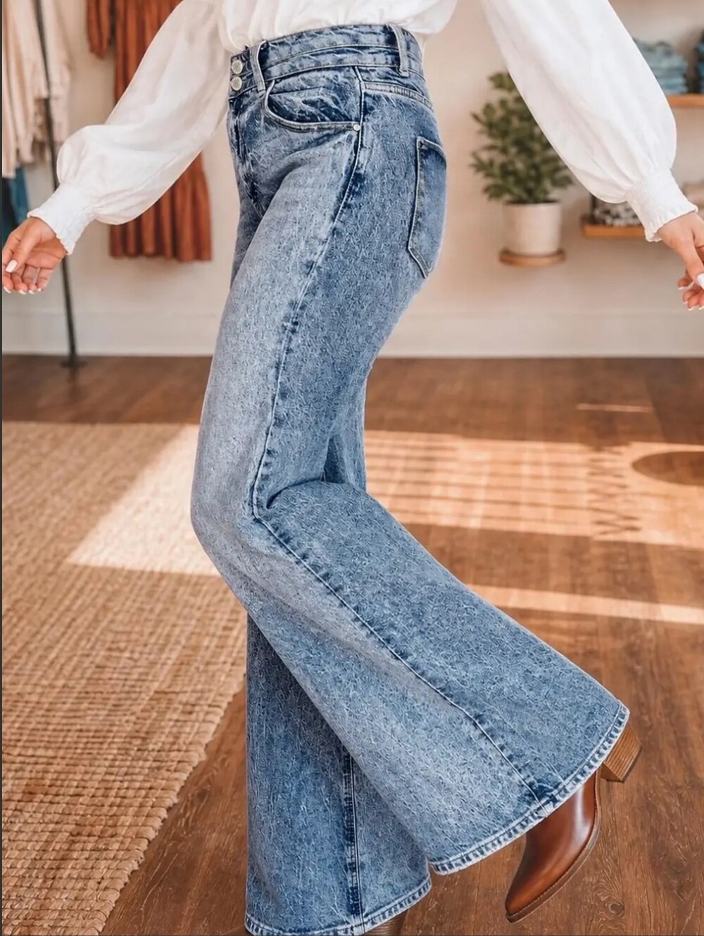Petra 153 Mid Rise Stretch Trouser Wide Leg Jeans Size 7 27 No Distressing